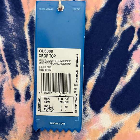 Adidas crop top short Sleeve Tie-Dye Tee - Pink, Blue, and White - Picture 3 of 9